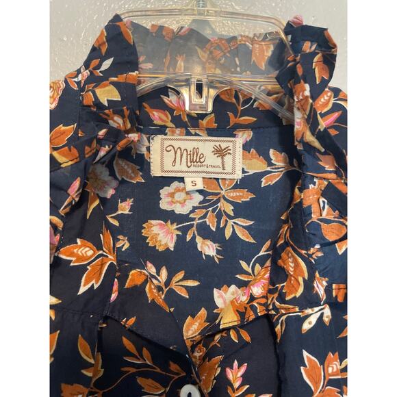 Mille Resort and Travel 100% Cotton Blouse Navy Moody Floral Size Small - Picture 4 of 12